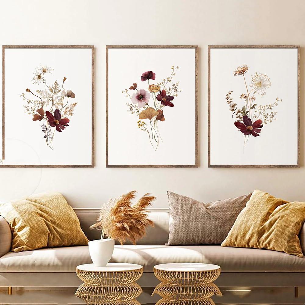 WBYZAC Wall Pictures-Abstract Watercolor Wild Flowers Leaves Botanical Poster Canvas Prints Painting Wall Art Picture for Living Room Kitchen Home Decoration-30 * 50cm*3PCS (No Frame)