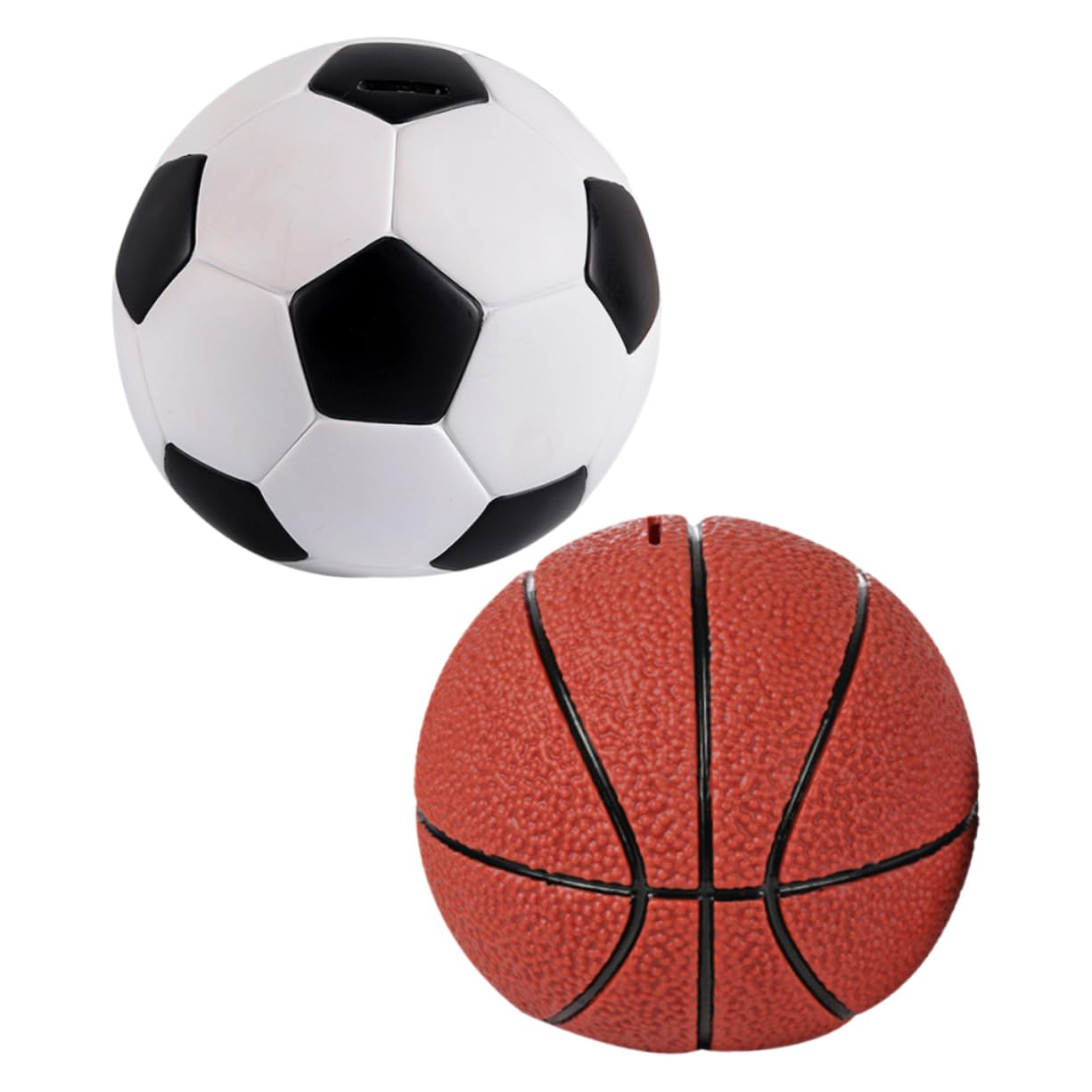 BESPORTBLE 2 Pezzi Salvadanaio per Bambini a Tema Calcio e Basket in Vinile, Forma di Pallone, Decorativo e Sicuro, come Bomboniera per Compleanno Ragazzi