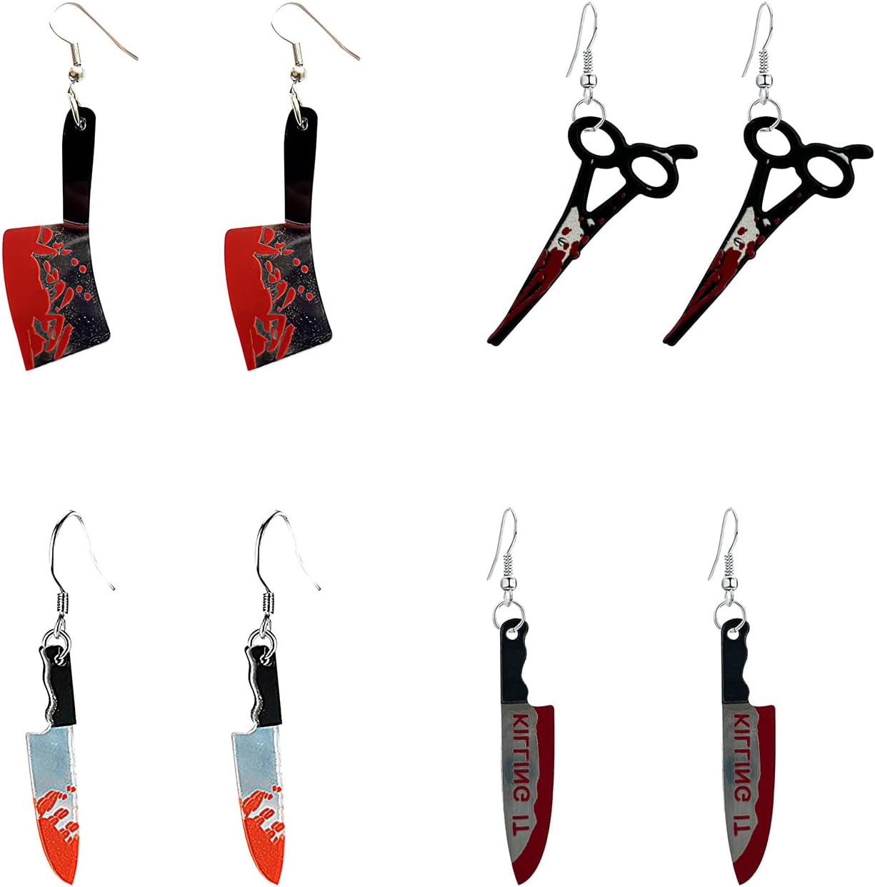 4 Pairs Punk Knife Dagger Drop Dangle Earring Set Gothic Acrylic Blood Printed Knife Earring for Women Hip Hop Halloween Party Jewelry