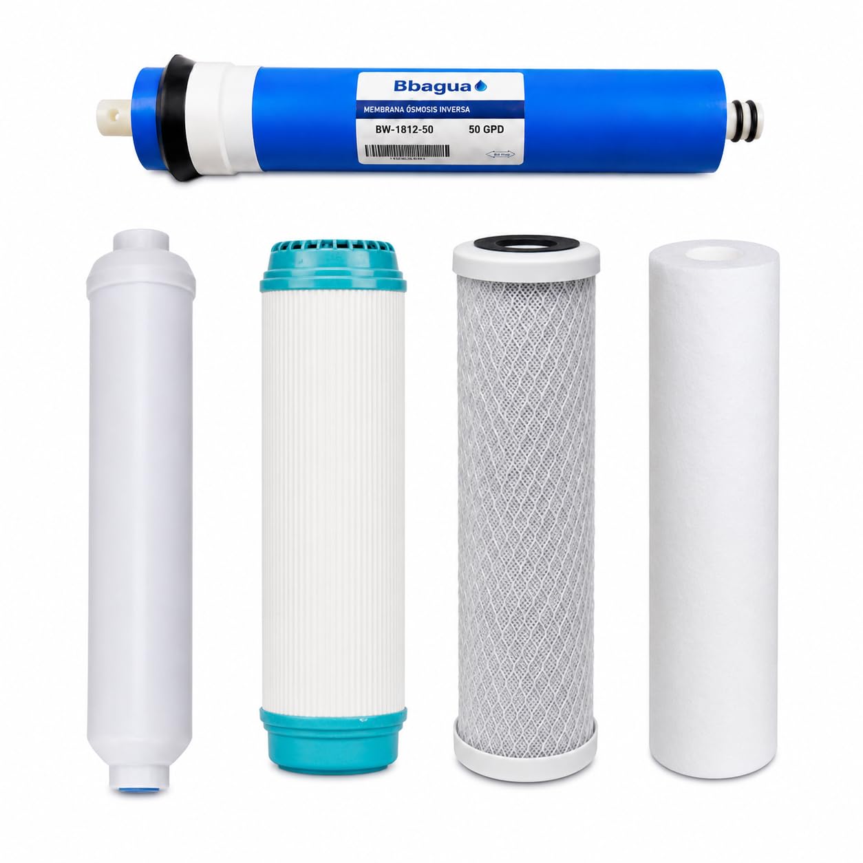 Membrane 50 GPD + Pack of 4 Standard Reverse Osmosis Filters. 1 Sediment, 1 GAC Carbon, 1 Carbon Block and 1 Coconut Post Filter Bbagua.-image-39