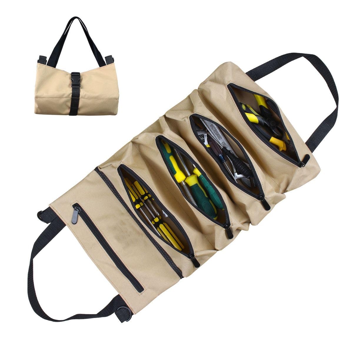 DZOZO Tool Roll Up Bag Tool Roll Up Pouch Tools Tote Carrier Tool Pouch Sling Tool Organizer Bucket Car Back Seat Organizer Wrench Roll Up Pouch Tool Roll Organizer Tool Roll Pouch