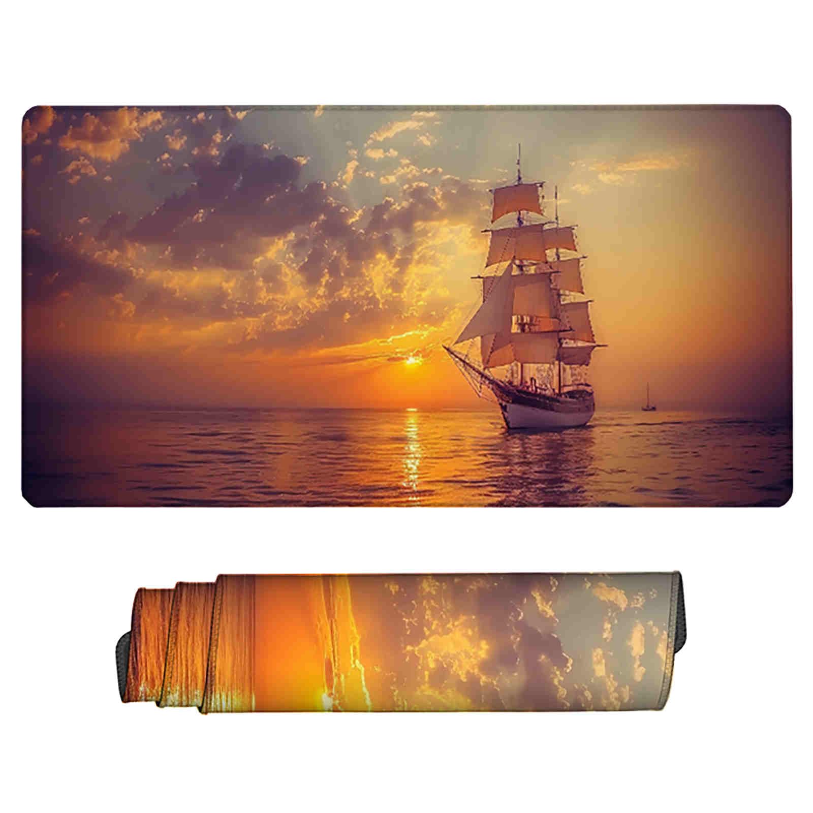 Tappetino Mouse XXL Barca a Vela Tappetino Mouse Gaming 120 x 60 cm Mouse Mat con Bordi Cuciti, Impermeabile Antiscivolo Tappetino Scrivania Giallo Tappetino Gaming Adatto per Ufficio Gioco X-1