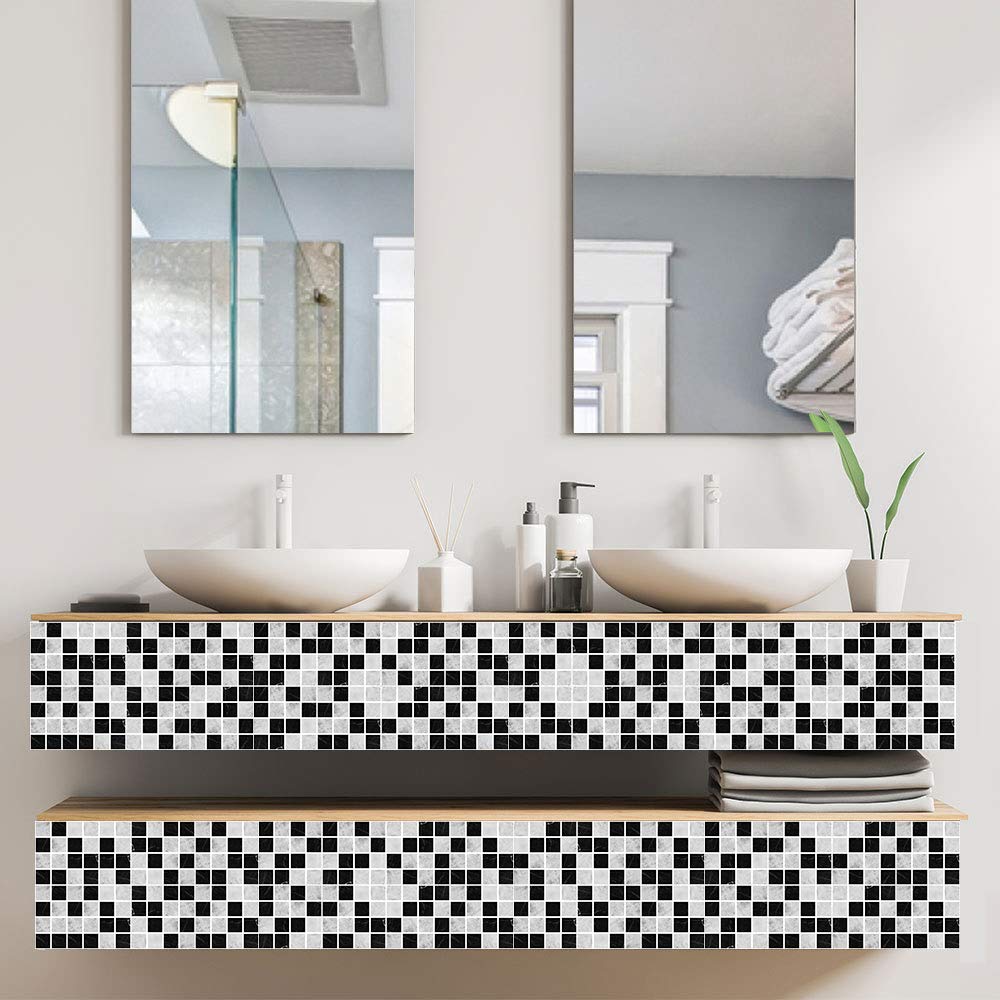 LMYSXAOZ Tile Stickers Gray Black Marble Stick on Tiles PVC Self Adhesive Wall Durable Peel and Floor Water Proof for Kitchen Bathroom 10x10cm/30 Pcs
