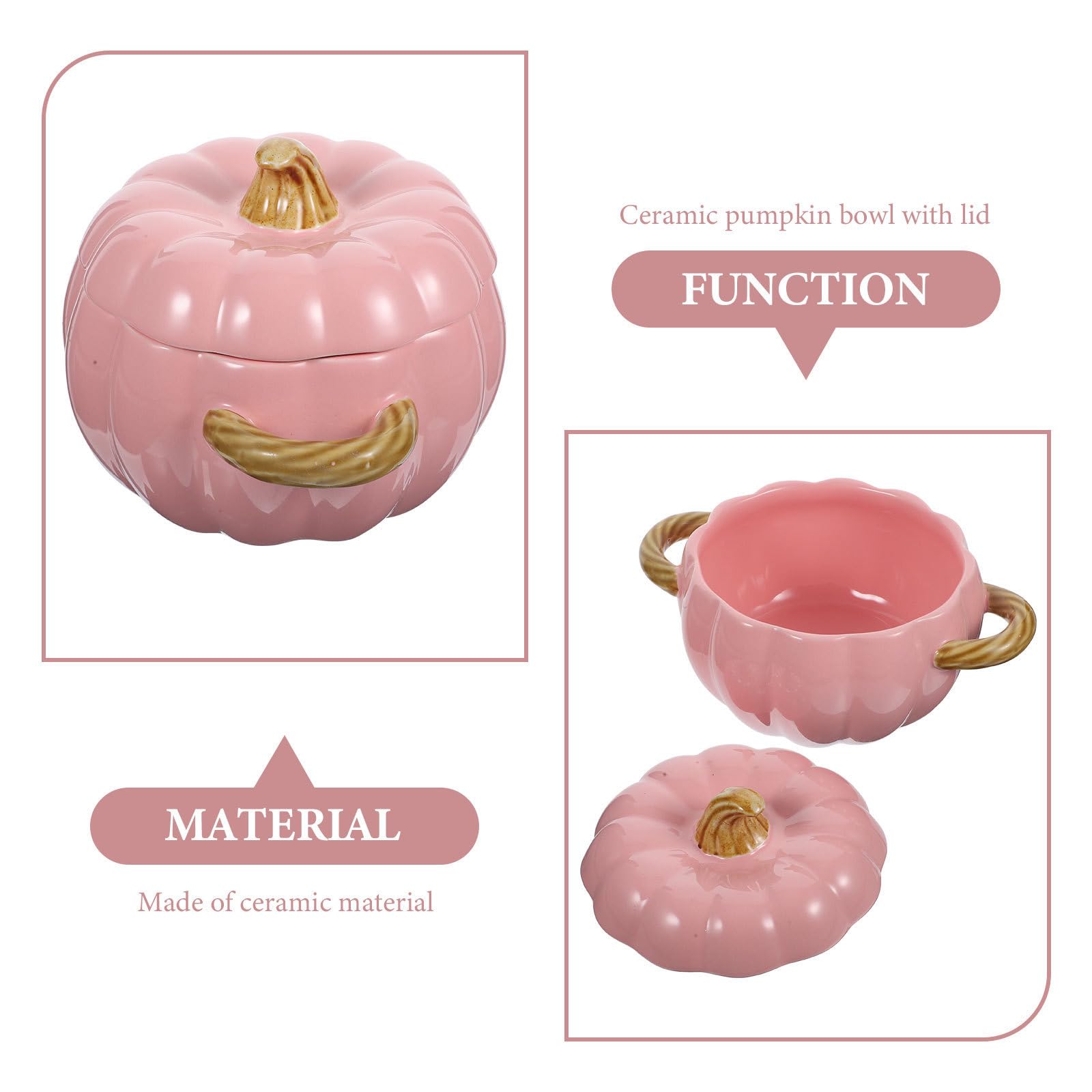 Hemobllo Zuppiera in Ceramica a Forma di Zucca con Doppio Manico e Coperchio, 1500ml, Leggera e Facile da Spostare, per Campeggio e Studio