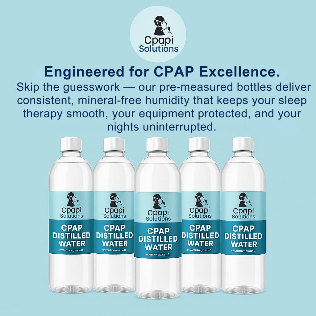 CPAPi Solutions Distilled Water for CPAP – 6-Pack Travel Ready Bottles (20 oz) – Up to 12-Day Supply – Steam Purified & Filtered – Made in USA – Compatible with All CPAP Machines & Humidifiers