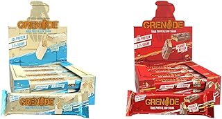 Grenade High Protein and Low Carb Bar, 12 x 60 g - White Chocolate Cookie (Packaging May Vary) & High Protein and Low Carb Bar, 12 x 60 g - Peanut Nutter (Packaging May Vary)