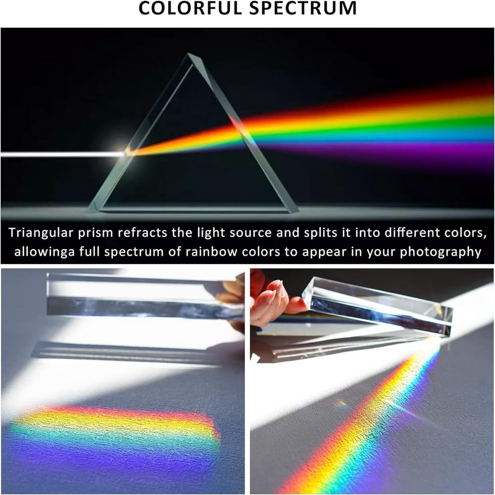 Prisma De Cristal Triangular Refractor De Luz - Óptico De 100 Mm Para Enseñanza De Espectro, Fotografía Y Decoración, Incluye Caja De Regalo