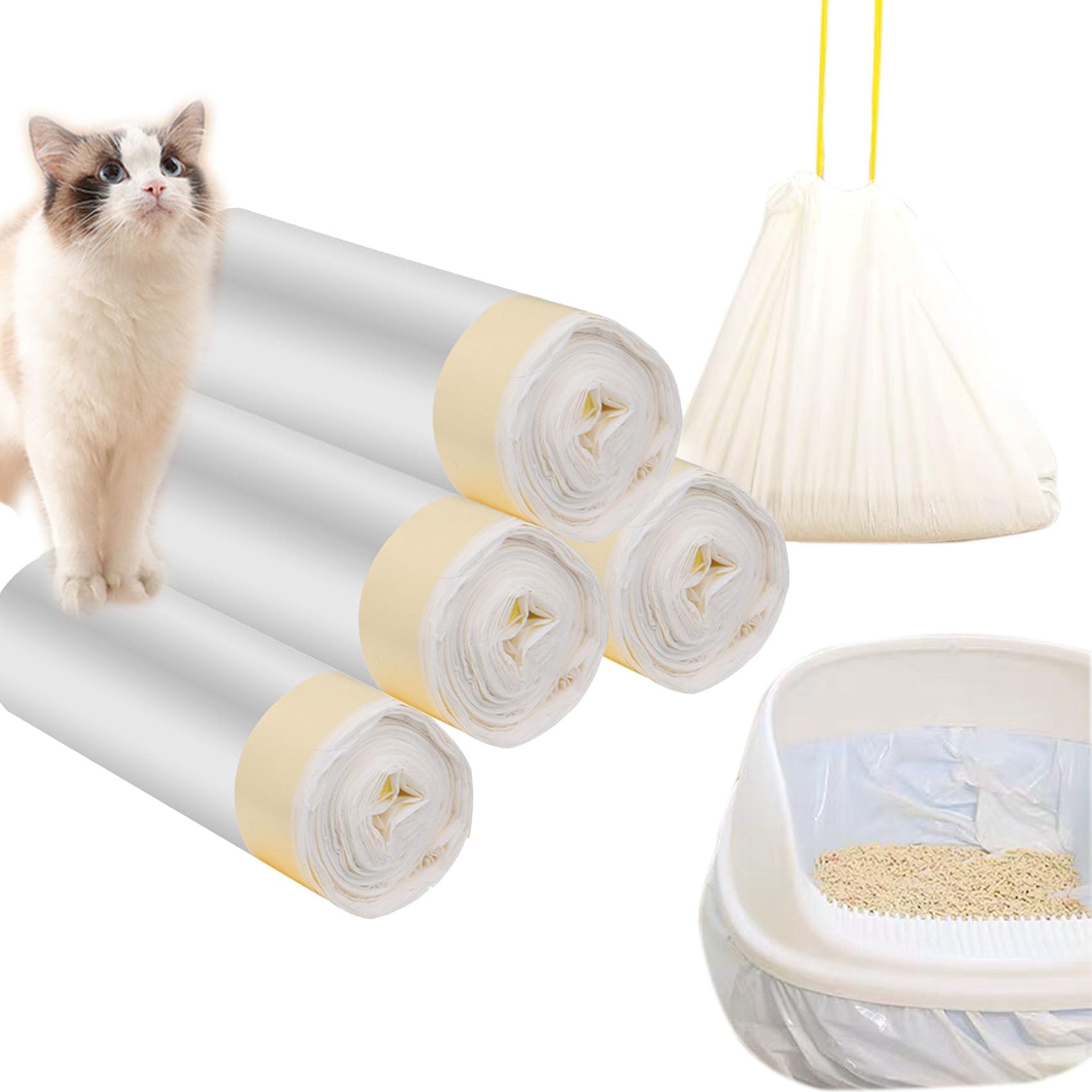 80 Count Cat Drawstring Litter Box Liners 26.6x16.7 inches 2 Mils Extra Durable Pet Cat Litter Box Replacement Waste Bags for Self-Cleaning Litter Box
