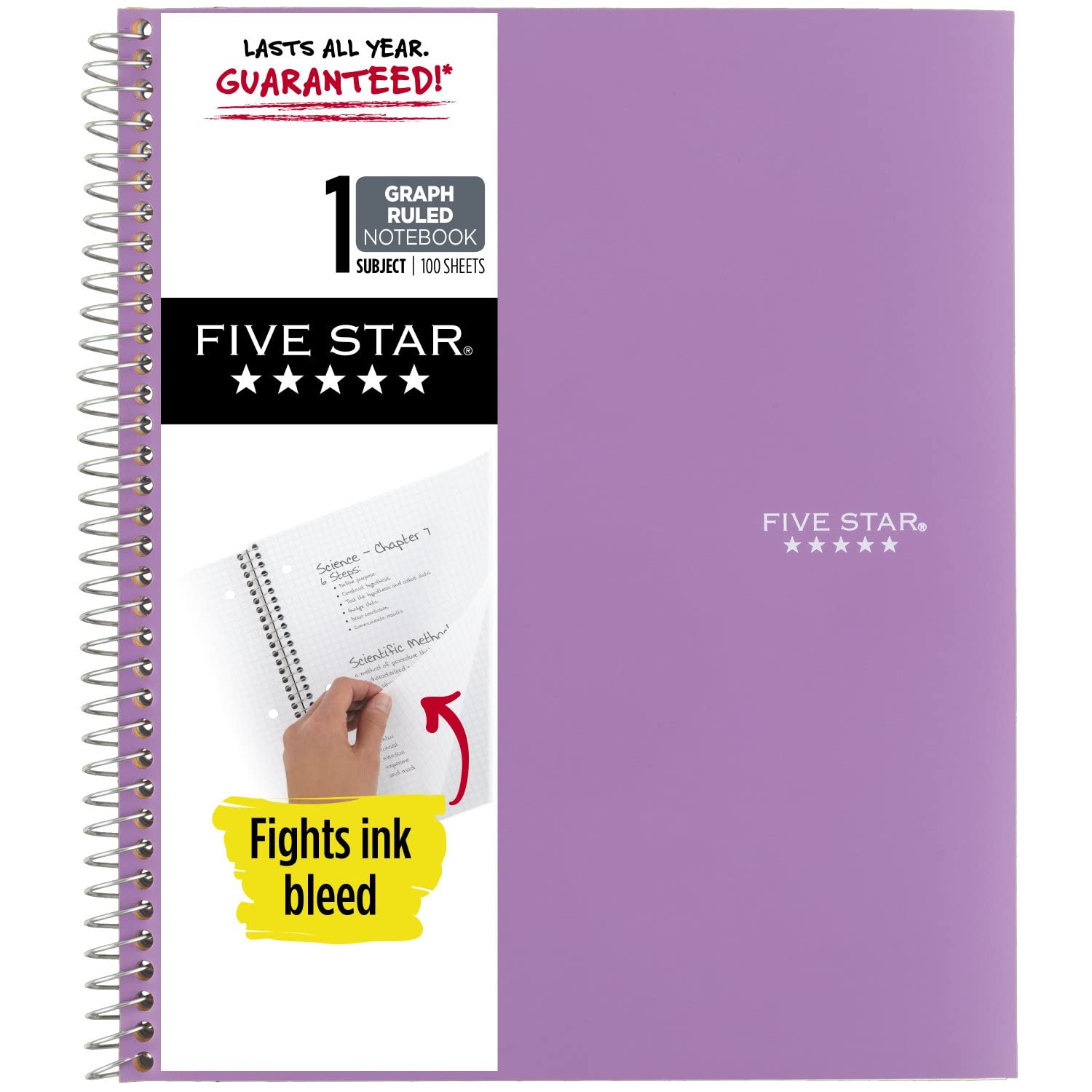 Photo 1 of Five Star Spiral Notebook, 1-Subject, Graph Ruled Paper, 11" x 8-1/2", 100 Sheets, Amethyst Purple (620000CF1)