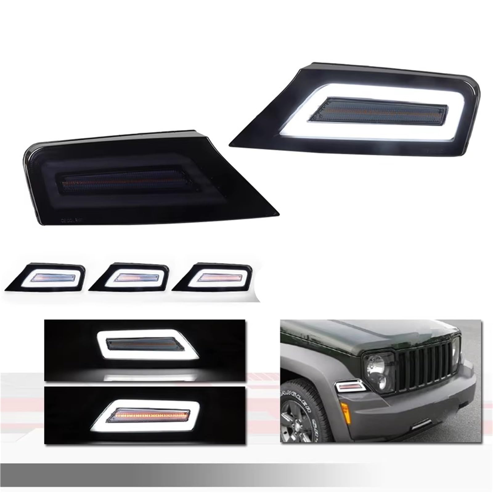 Indicatore di Direzione Per Jeep Per Liberty 2008-2012 12V Lampeggiante Ambra LED Auto Angolo Anteriore Indicatori Direzione Bianco DRL Guida Parcheggio Luci di Posizione(Clear Lens)