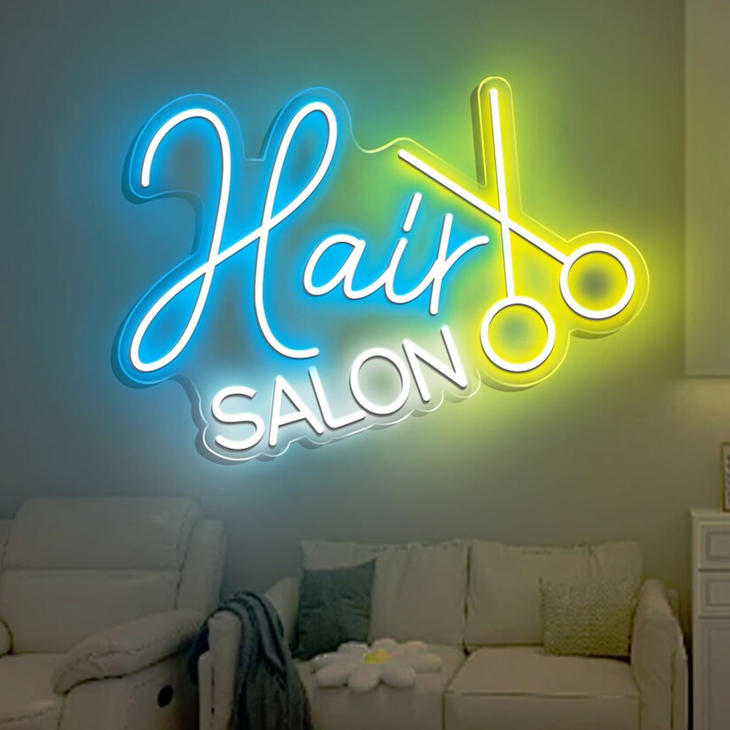Hair Cut Salon Open Neon Sign for Barbershop Scissors Wall Decor, LED Haircut Barber Neon, Business Signs Light,Barbershop Open Sign — image 1