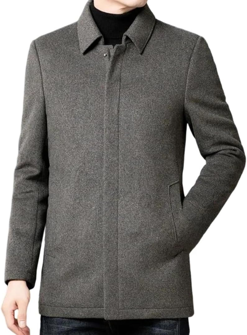 Men Wool Jacket Fashion Lapel Outdoor Office Thickened Warm Parka Casual Business Winter Treat Coat