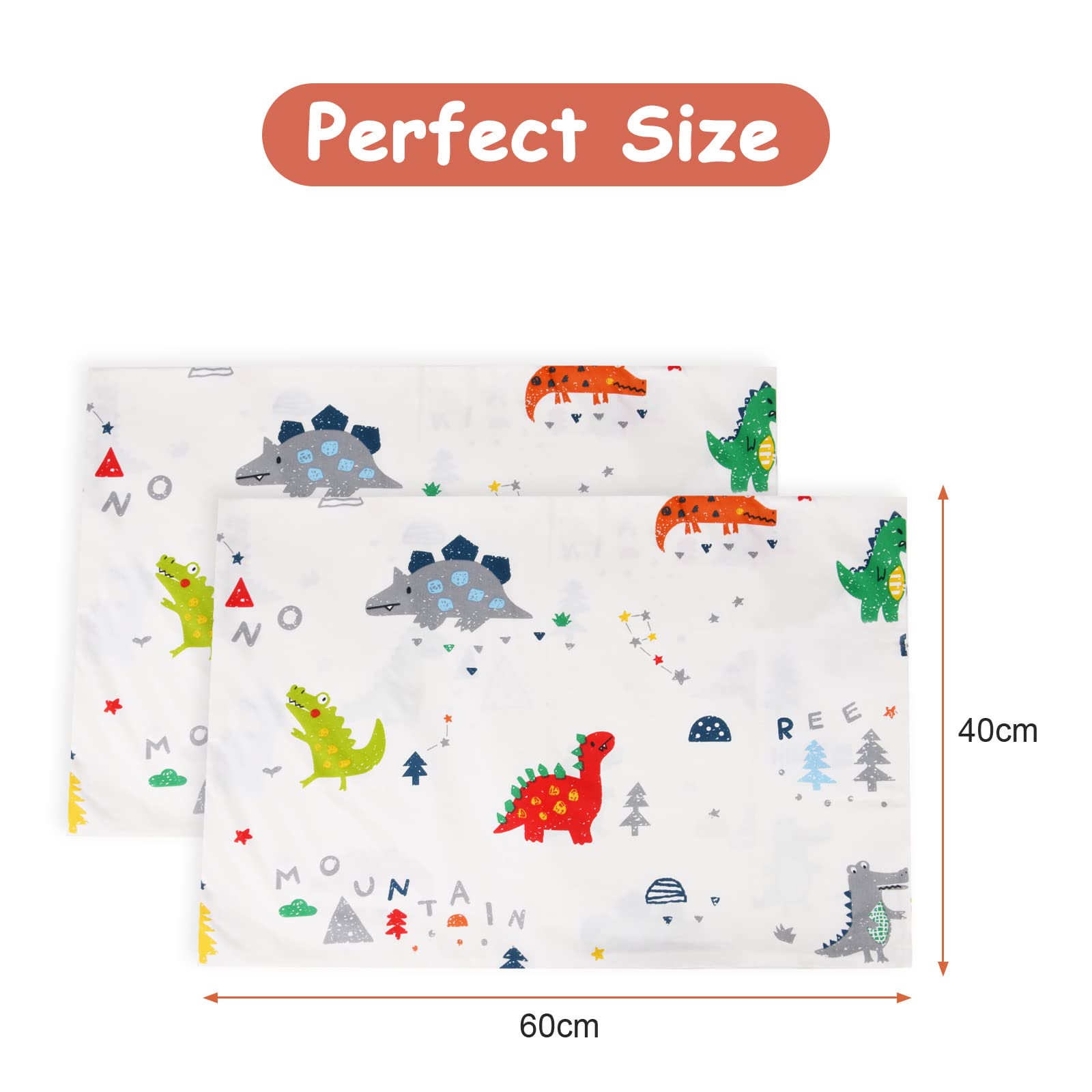 Vicloon Federa per Cuscini per Bambini, 2 Pezzi 40X60 cm Fodera per Cuscino, Federa Decorativa per Cuscino Federa Cuscino in 100% Cotone, Federa per Cuscino da Viaggio, Modello di Dinosauro