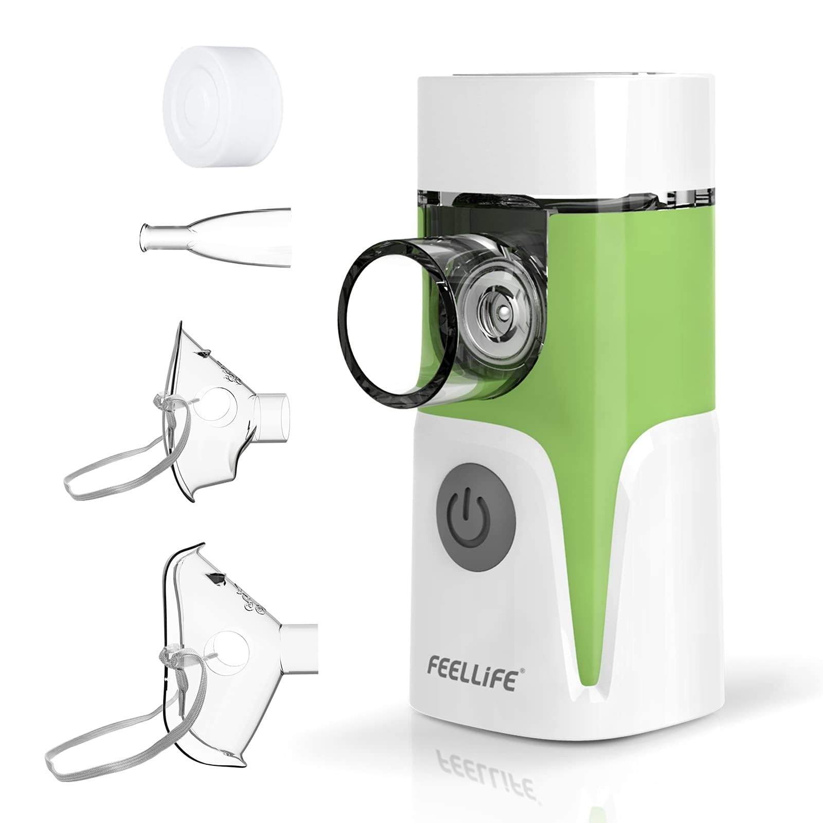 FEELLIFE Aerosol Portatile Silenzioso,Aerosol Portatile per Adulti e Bambini, Aerosol Ricaricabile con 2 Maschere E Boccaglio E Parte Sostituibile-Verde