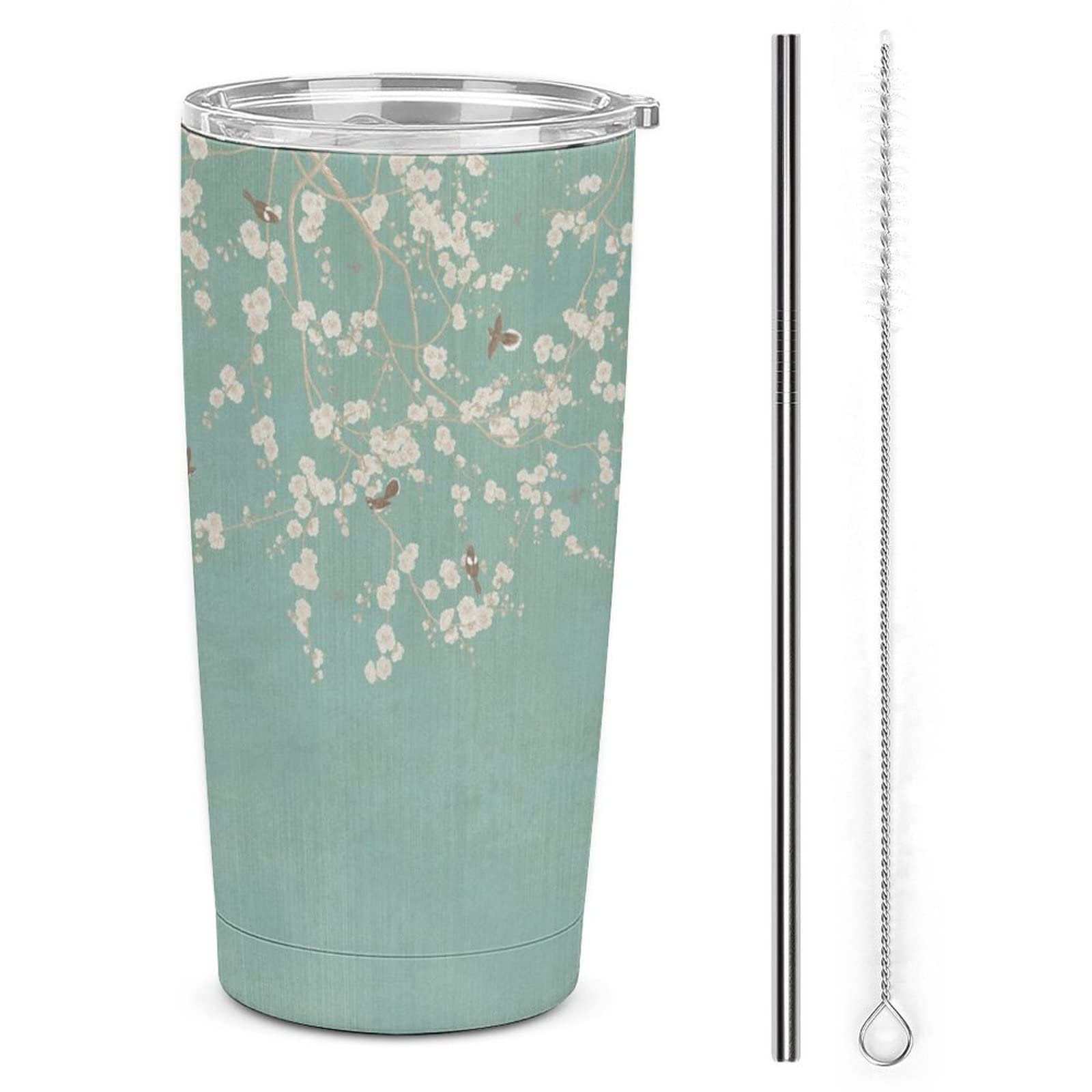 RFSHOP Vintage Branches Birds 590ml Travel Mug Thermal Stainless Steel with Lid Leakproof Coffee Cup for Outdoor Activities, Office Use