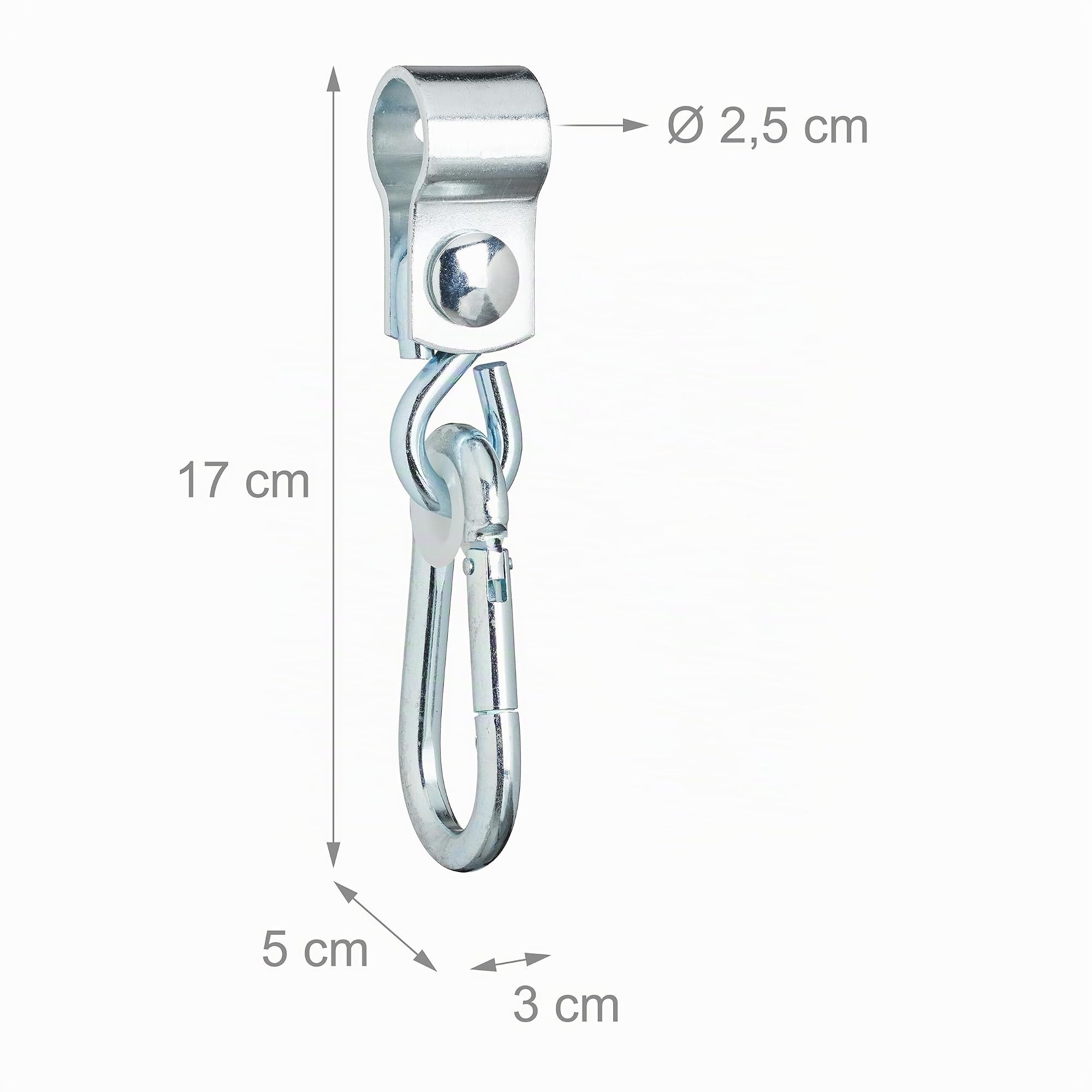 Relaxdays Crochet de balançoire, Lot de 2, avec Mousqueton, Fixation Chaise Suspendue, 25 mm, Fer Inoxydable, argenté
