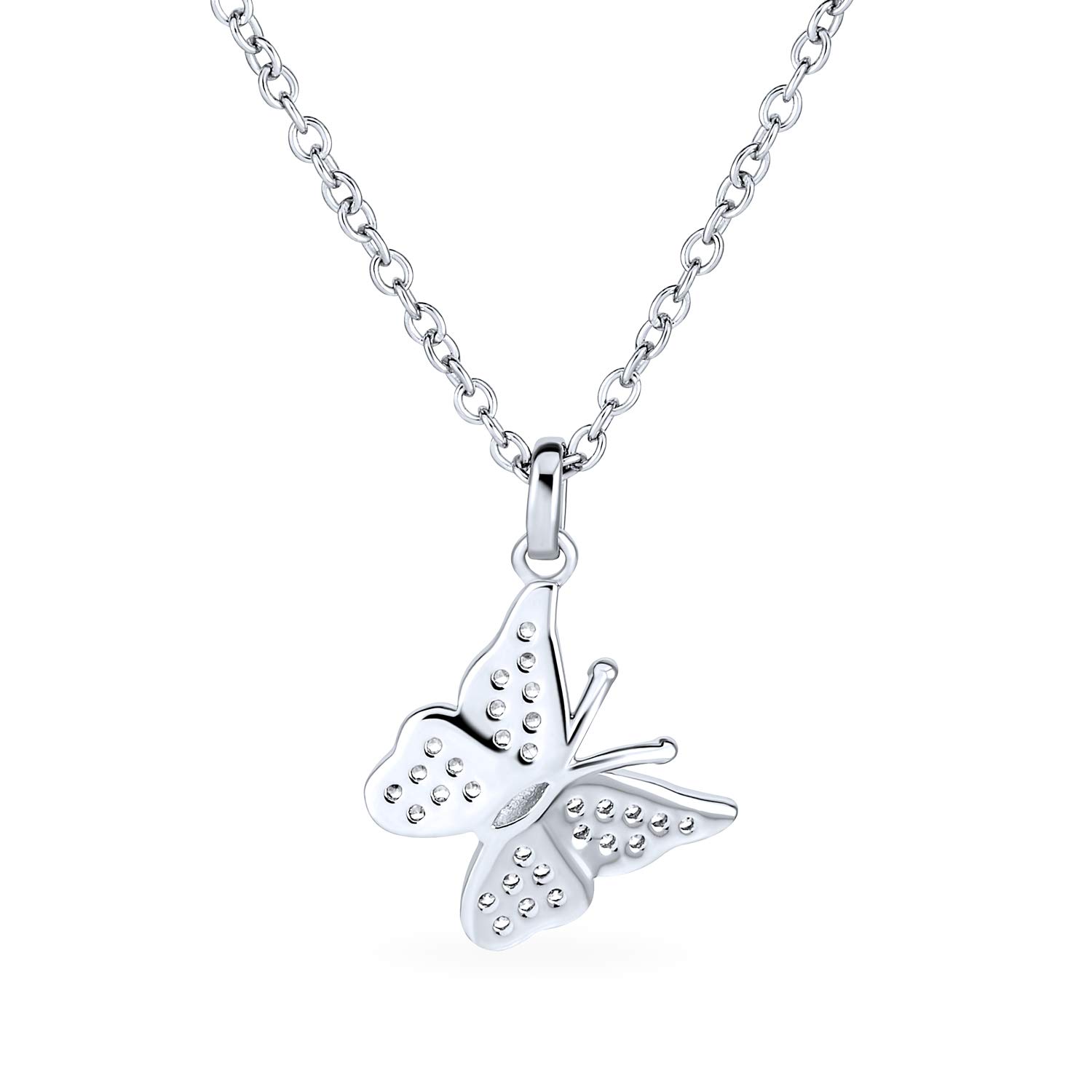 Bling Jewelry Mini Petite Tiny Clear Cubic Zirconia Micro Pave CZ Giardino Insetto Farfalla Collana Per Donne Adolescenti .925 Argento