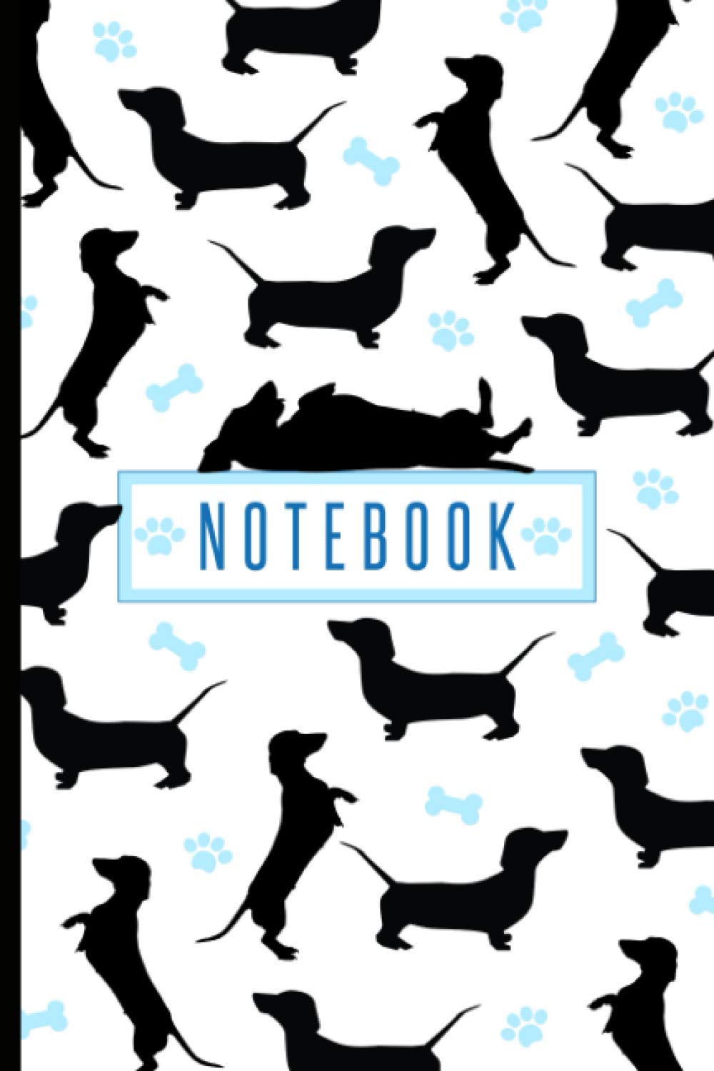 Notebook: Cute Novelty Sausage Dog Notebook Lined Journal, Dachshund Pattern Themed Gift For Girls, Boys, Teens, Dog Lovers & Pet Owners, Blue