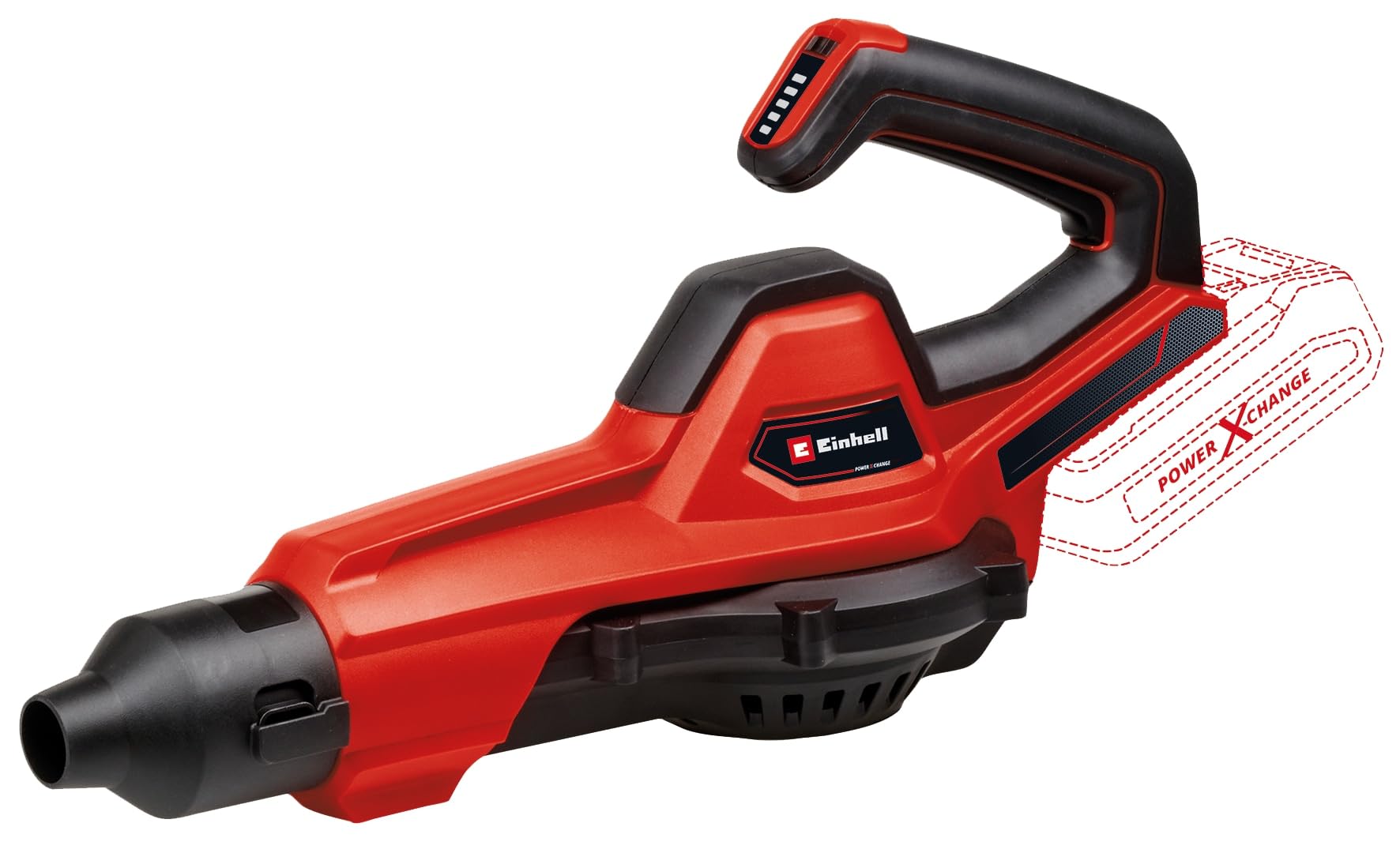 Einhell Akum. dmuchawa uniwersalna GE-UB 18/250 Li E-Solo Power X-Change (18 V, Li-ion, pr. powietrza 250 km/h, 3-cz. rura, elektr. regulacja prędkości obrotowej z wyświetlaczem LED, bez akumulatora)