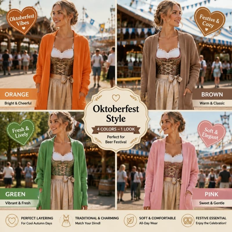 Gilet Long Cardigan Pour Femme Avec Poches Doux Et Léger En Maille Ouverte Sur Le Devant Coupe Ample Manches Longues Pull Décontracté Vêtement D'Extérieur Idéal Pour L'Oktoberfest Le Bureau Et