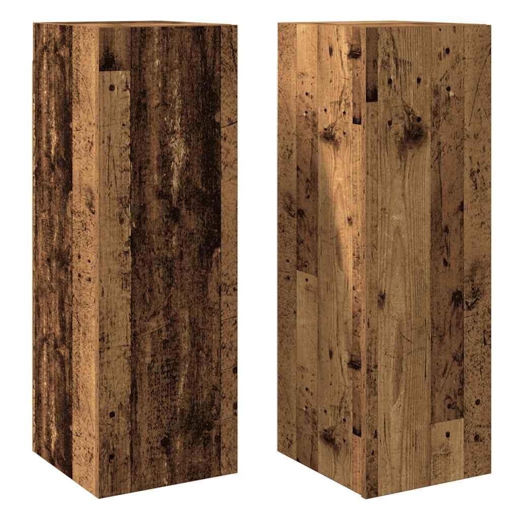 Set of 2 Floating TV Cabinets Reclaimed Wood Look | Engineered wood units measuring 12 x 11.8 x 35.4 inches offer space-saving wall storage for living room media centers.