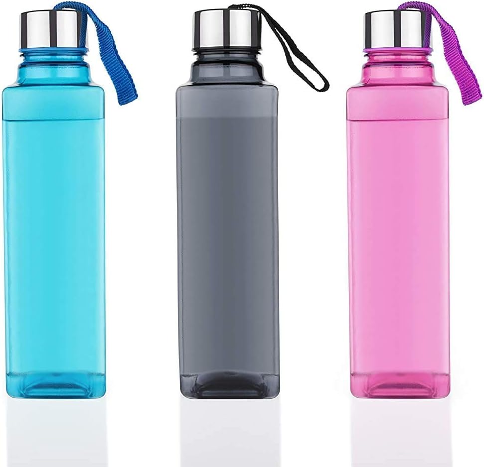 Logicmart Square Shape Water Bottle Set For School, Gym, Home, Kitchen and for Fridge Liquid Storage & More, New Attractive Look & Multi Purpose Water Bottle Plastic (Set Of 3)(Multicolor)