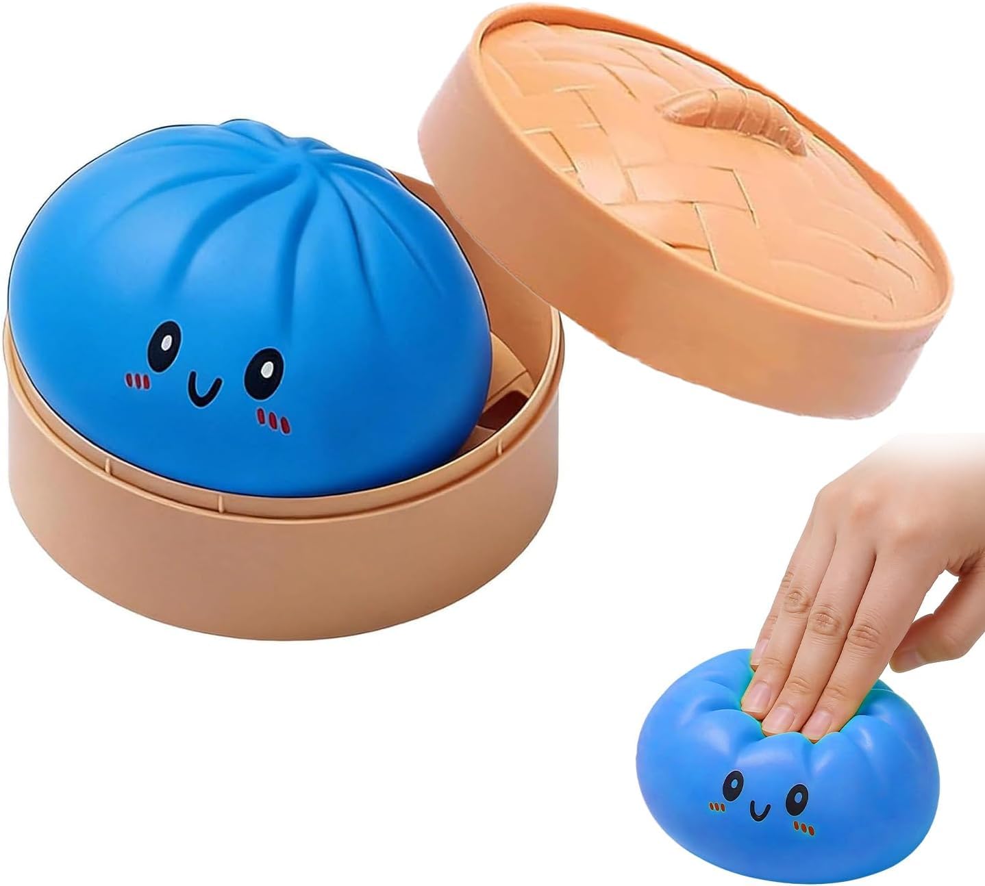 Giant Dumpling Squishy, Jumbo Dumpling Squishy Toy With Steamer Box,Squishy Soft Squeeze Decompression Buns,Anxiety Relief Toy,Elastic Toys for Adults and Kid (blue 1)