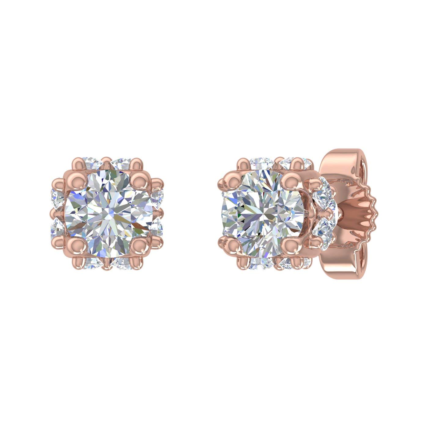 FINEROCK 0.5 Carat Diamond Stud Earrings 14K Gold 4 Prong Set Push Back Closure
