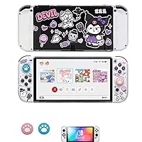 Vista 1 de ENFILY Cute Kuromi Case Compatible with Nintendo Switch OLED 2021 Dockable Case Cover Ergonomic Soft TPU Grip Case for Joycon Sparkle Skin Set with