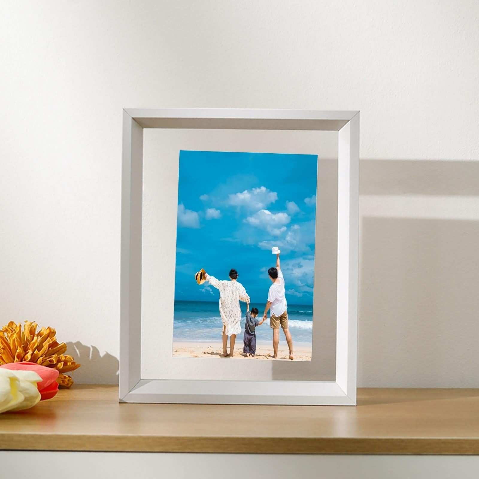Bilderrahmen Weiß für 20x25, Fotorahmen Vintage Rechteckig Transparent für Tischaufsteller aus Acryl