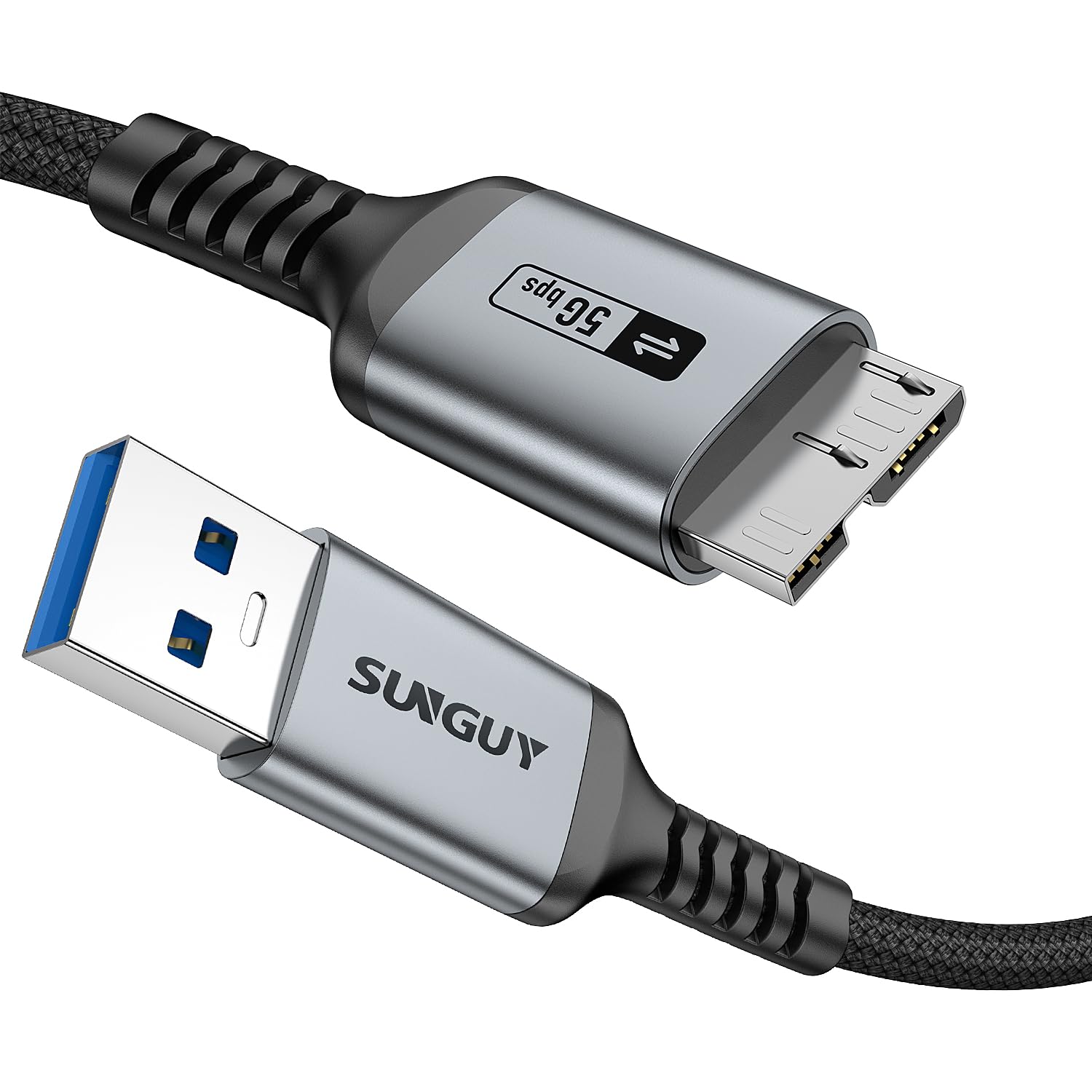 SUNGUY USB 3.0 Micro Bケーブル 3m ハードディスク ケーブル 5Gbps高速転送 USB Aオス-Micro Bオス 外付けHDD/SSD/デジカメ対応 Galaxy S5/Note 3/Note Pro 12.2対応
