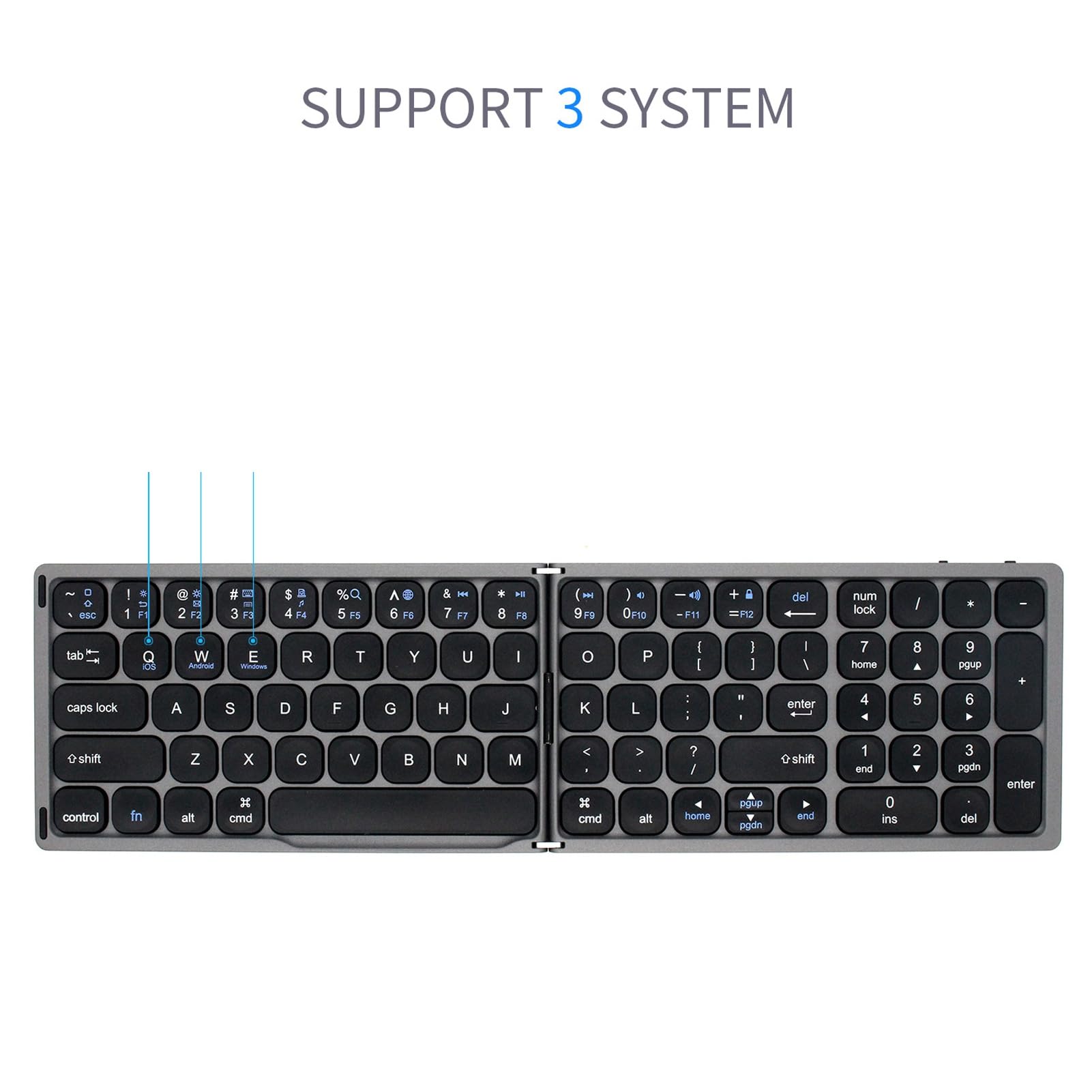 Alomejor Folding Bluetooth Keyboard with Numeric Keypad (Iron Gray) | Wireless, design ultrasottile, compatibile con IOS, , , pieghevole portatile, tasti di dimensioni standard