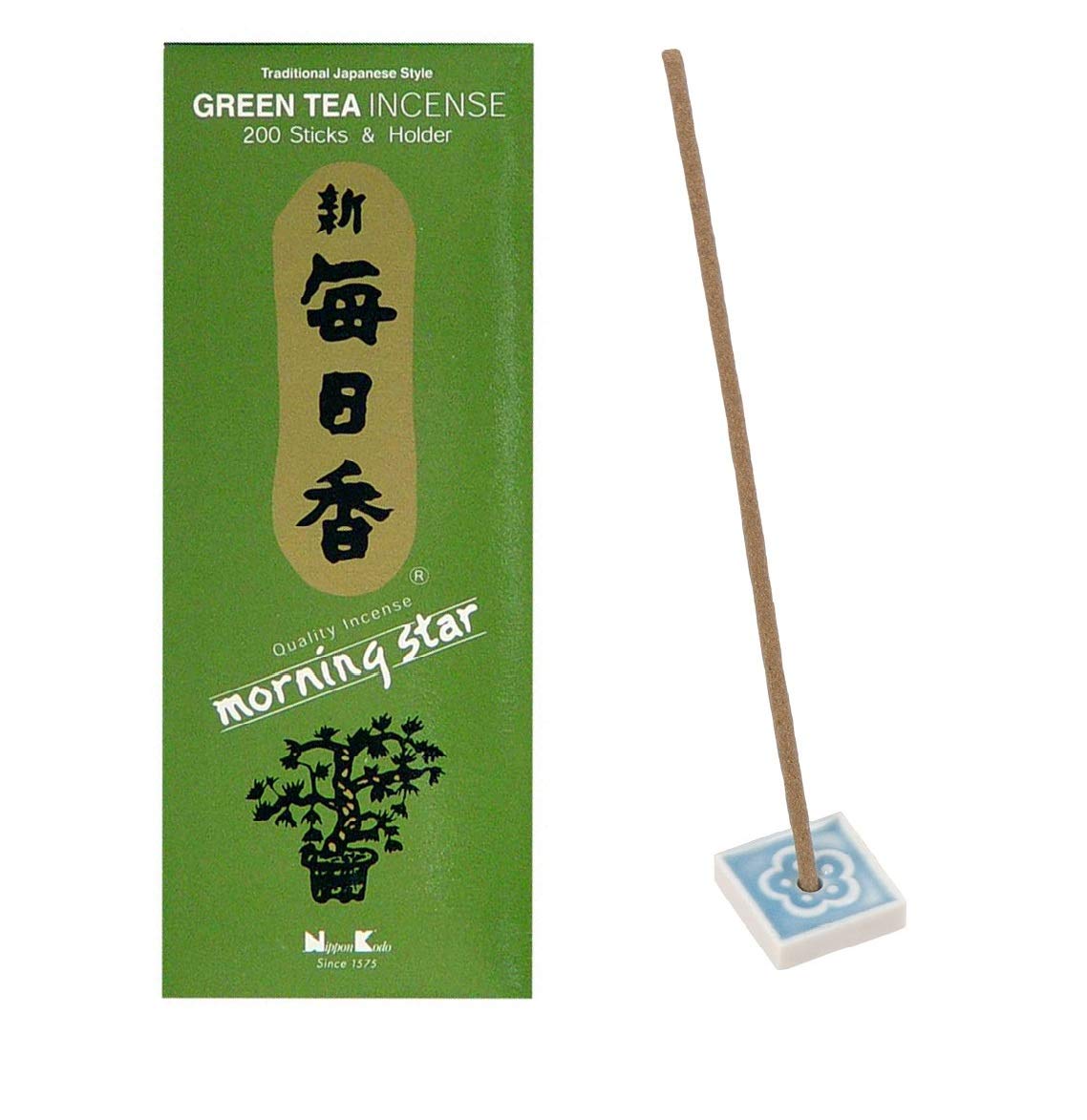 Morning Star Nippon Kodo - Confezione di incenso, 3 scatole da 200 bastoncini, fragranze: legno di cedro, legno di sandalo, tè verde, bastoncini di alta qualità dal Giappone