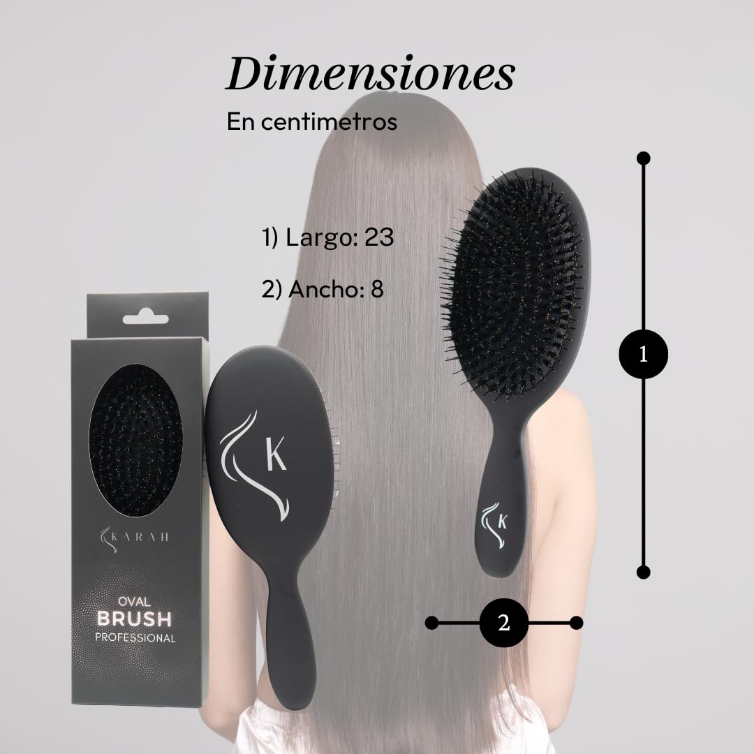 Cepillo de Cerdas de Jabalí para Cabello – Cepillo Pelo Antiencrespamiento y Antirotura, Cepillo Desenredante Cabello Largo y Extensiones+ Goma Terciopelo + Guia de cuidados del cabello