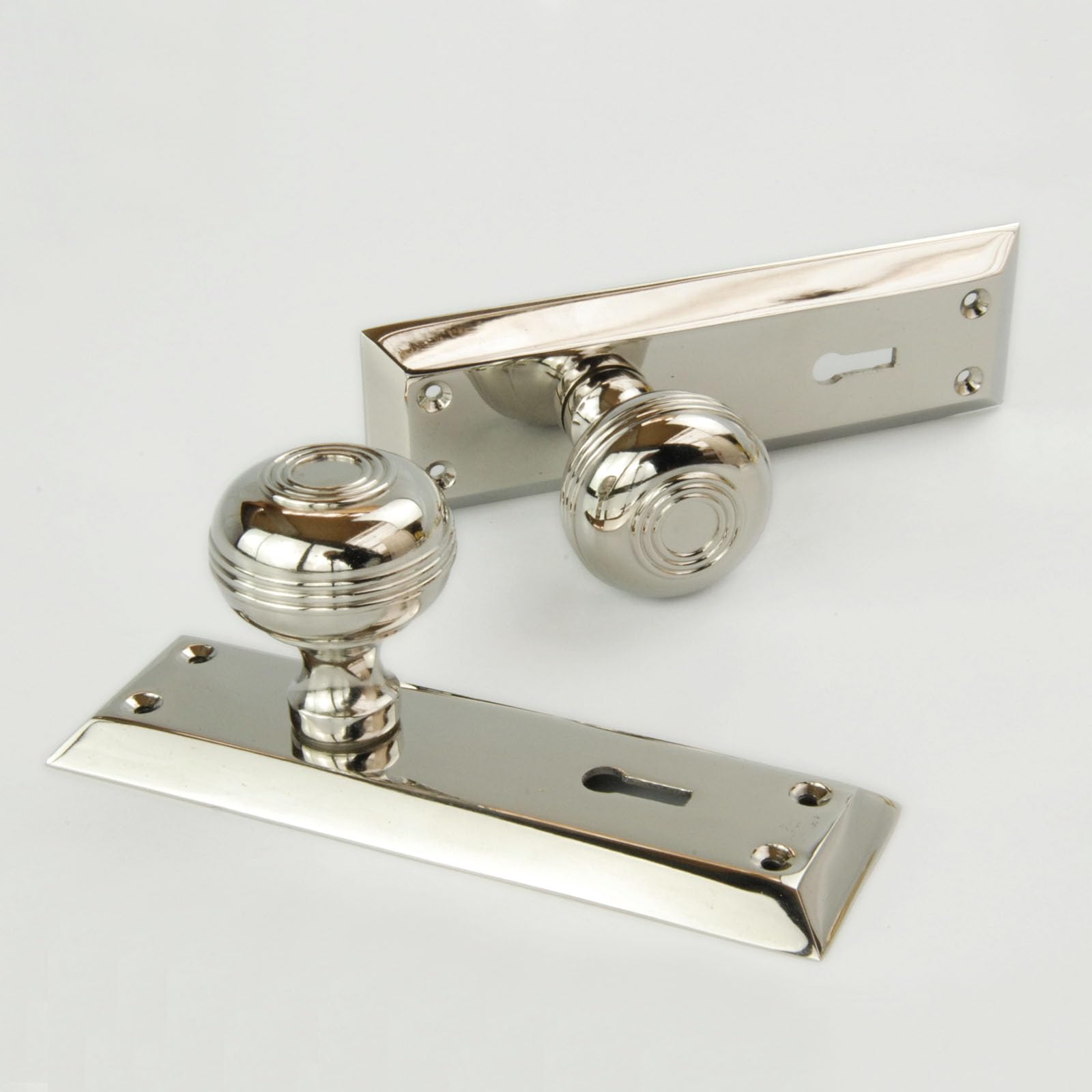 Underground Parts Silver Bellport New York Solid Brass Polished Nickel Round Knobs Mortice Door Handles On Lock Backplate