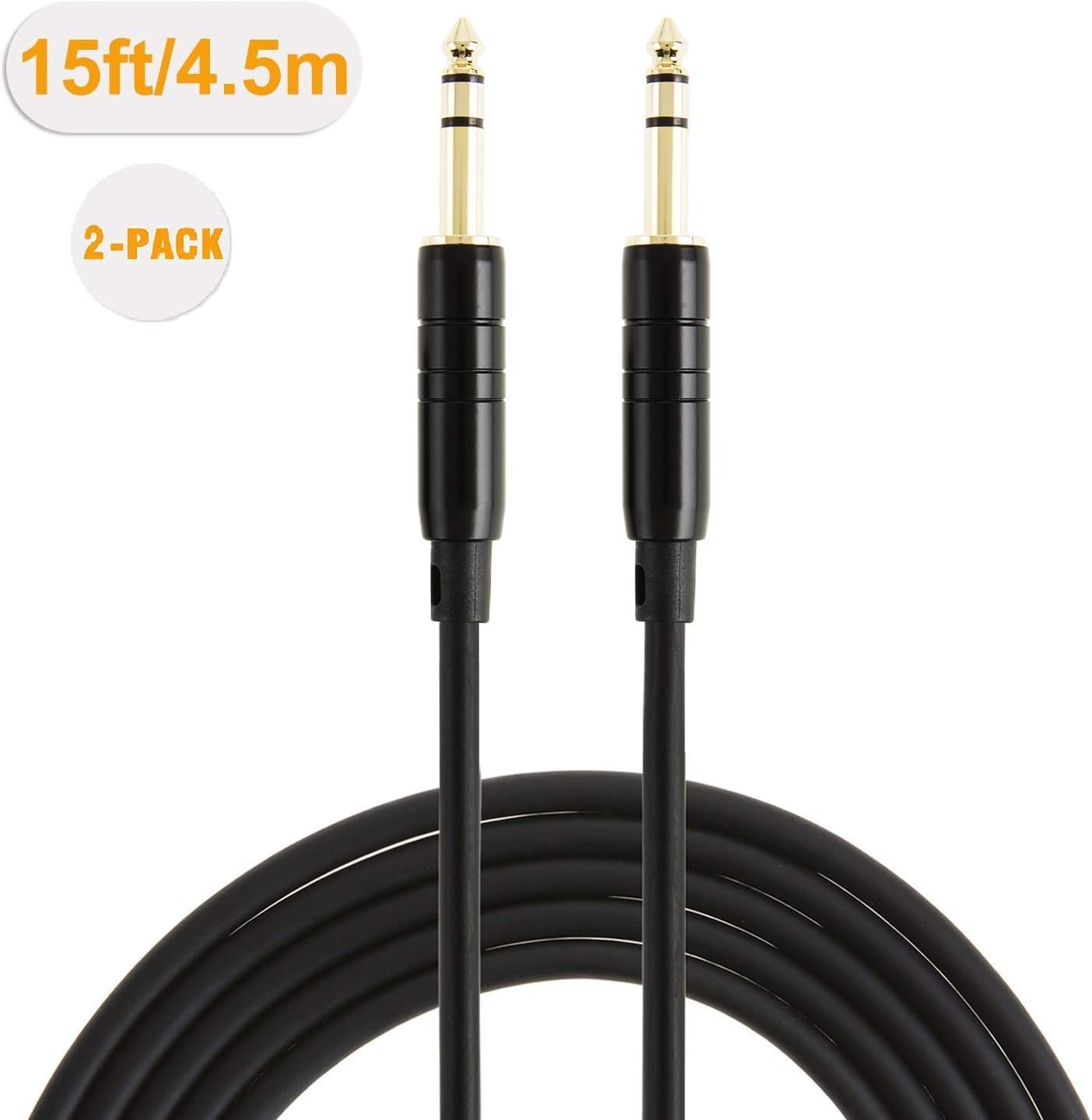 Hottest Sale 1/4’’ TRS Cable,CableCreation [2-Pack 15FT] 1/4 Inch to 1/4 Inch 6.35mm Balanced Stereo Audio Cable for Studio Monitors,Mixer,Yamaha Speaker/Receiver,Black