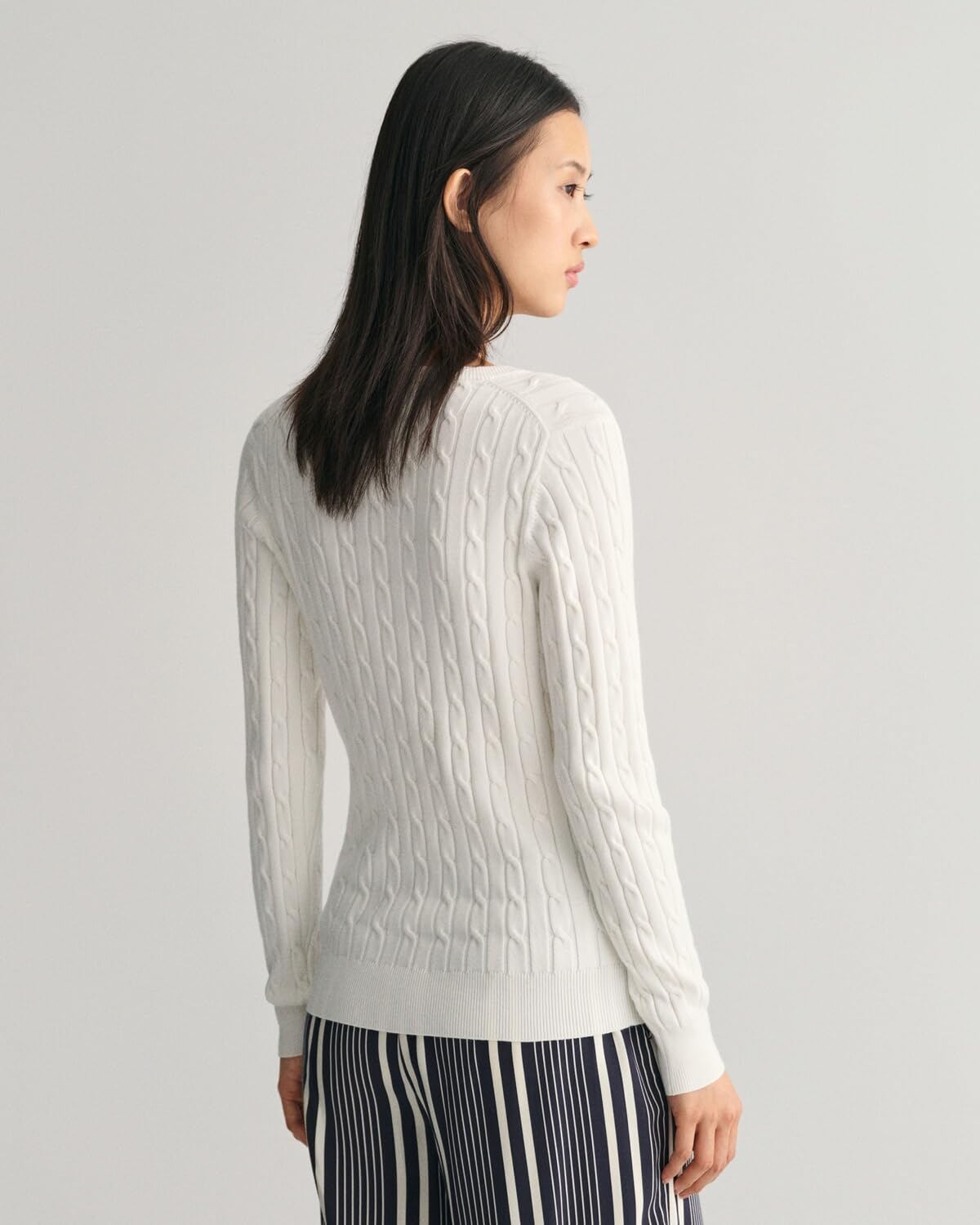 GANT Damski sweter ze stretchem bawełnianym z dekoltem w serek, Eggshell, Standard, Eggshell, M