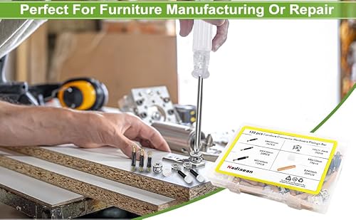 Nadisean 130Stk Möbelverbinder Schrankverbinder, Zinkdruckguss Vernickelt Korpusverbinder, inkl Exzenternocken, M6x40/35/32mm Einschraubdübel, Kunststoffmuttern Holzdübel, Schraubendreher für Schrank