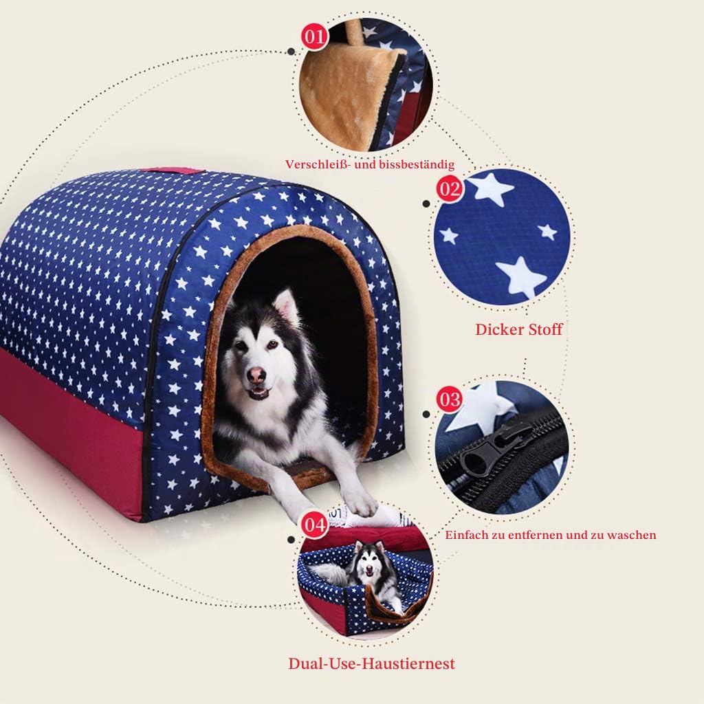 Groß Hundehütte Luxus Hundebett Winter Hundehöhle Gebogenes Dach Hund Zimmer Innen Haustier Haus Sofa Waschbar Alle Jahreszeiten,F,XXXL105*80 * 78cm