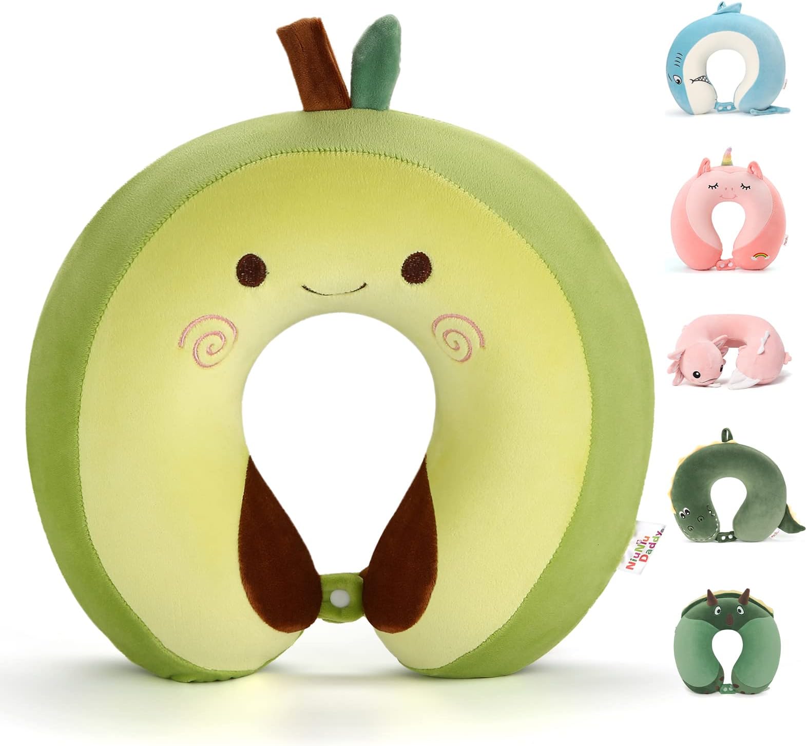 Memory Foam Kids Travel Neck Pillow for Ages 9+, Removable Cover, Avocado