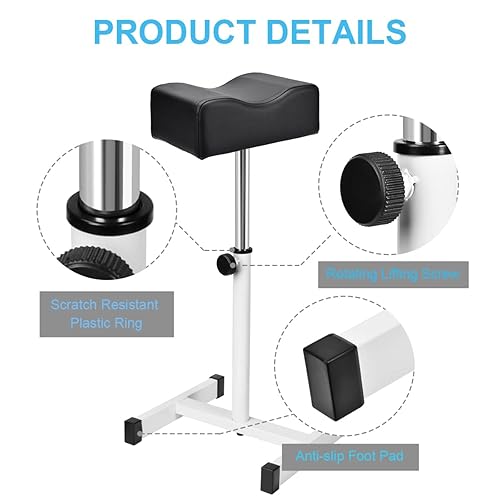 Miniatura 17 de Taburete de pedicura de altura ajustable con cojín suave, reposapiés antideslizante para salón de belleza, spa y belleza, color blanco