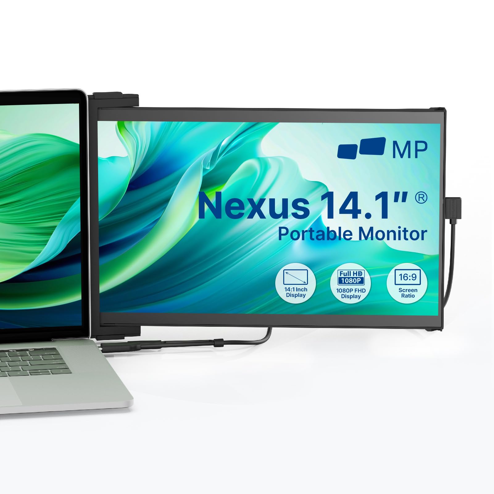 Portable Monitor - 2026 Mobile Pixels Nexus 14.1" Laptop Screen Extender, IPS Ultra Slim Laptop Monitors, USB C/USB A/HDMI 1080P Monitor for 14"-17"