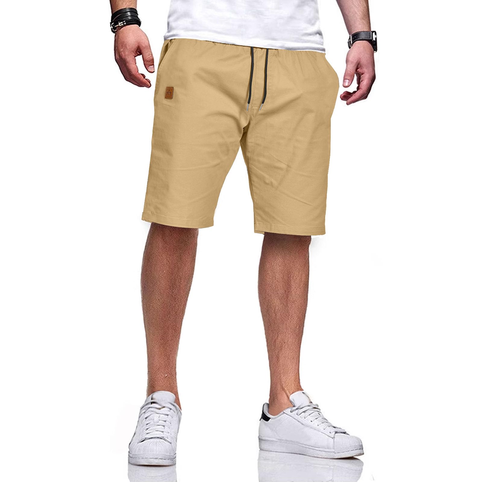 JustSun Kurze Hosen Herren Baumwolle Elastische Taille mit Tunnelzug