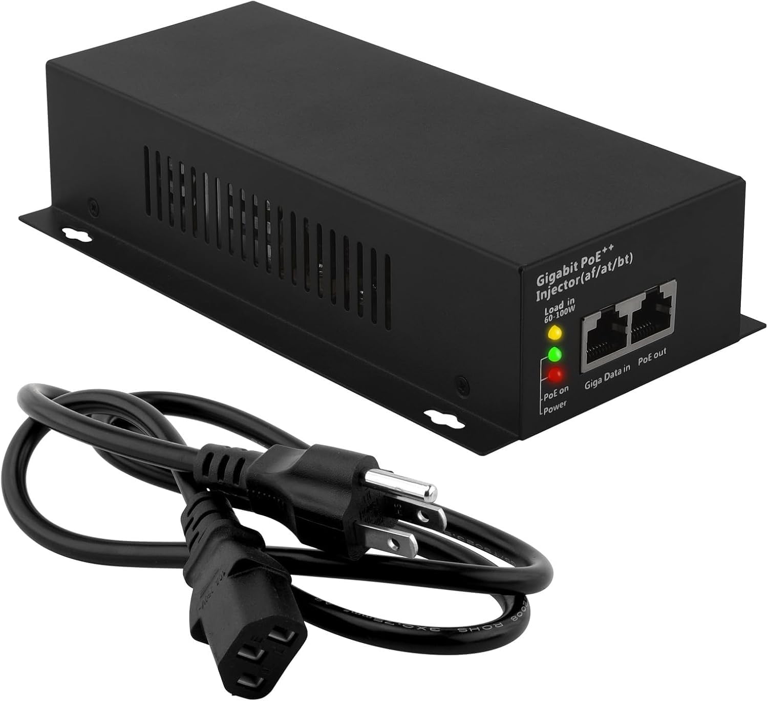 Injecteur PoE Gigabit 90 W, 802.3af/at/bt PoE+ + adaptateur standard, Plug & Play, extension de signal de 100 mètres pour la sécurité/les applications audio commerciales/IoT/Smart Home
