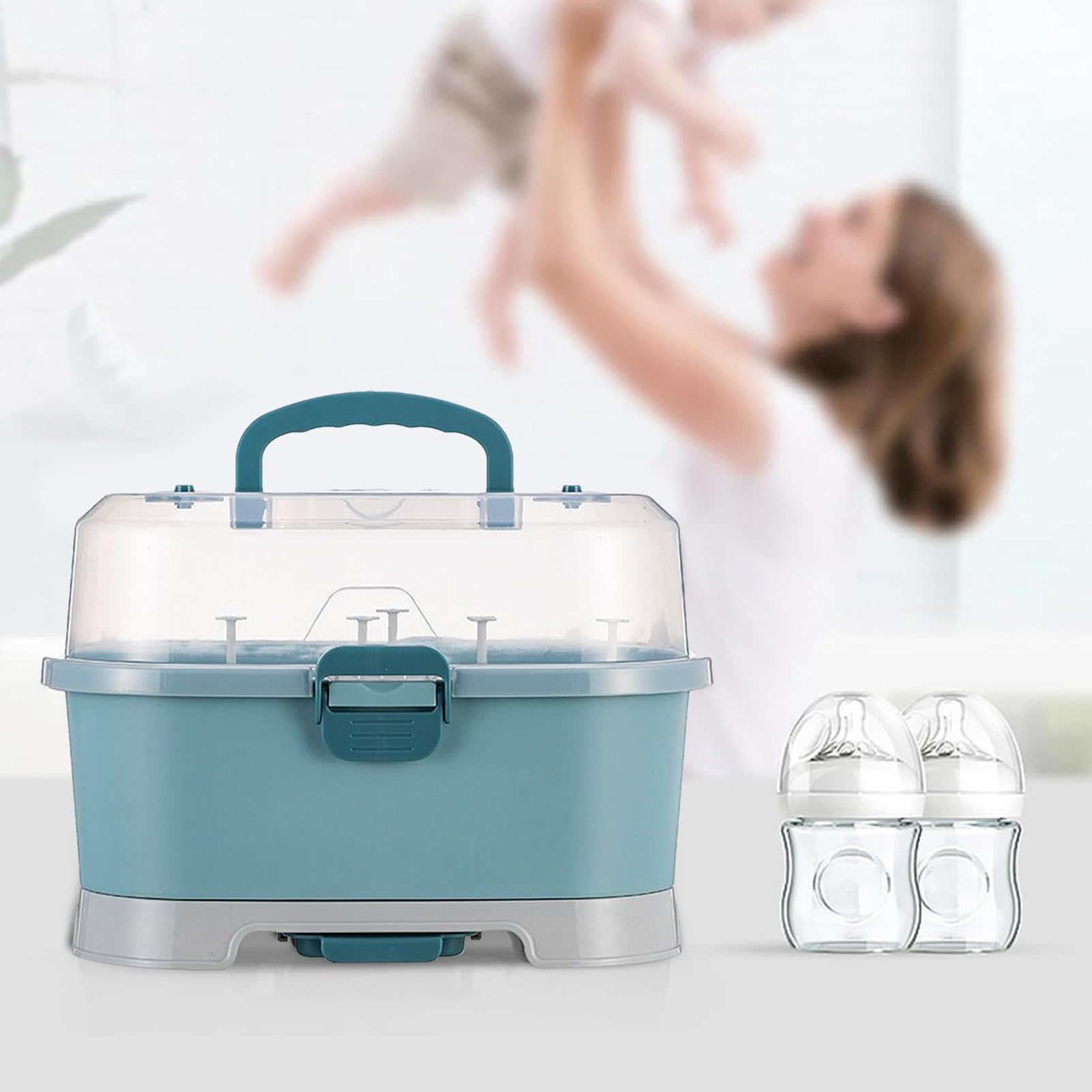Generico Organizzatore Di Bottiglie Per,Ampio Portabiberon Portatile Con Coperchio Per Asciugatura | Cestino Contenitore Per Casa E Viaggio Lavello Lavastoviglie
