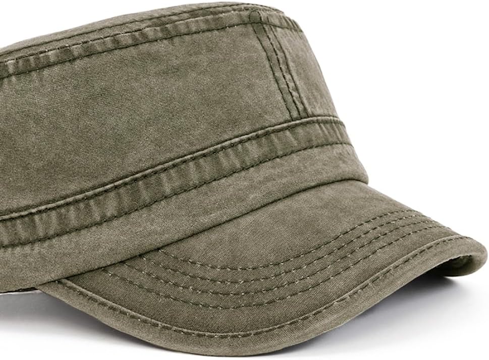Malaxlx Military Cadet Army Cap for Men Women – Washed Cotton Vintage Adjustable Flat Top Hat - Image 5