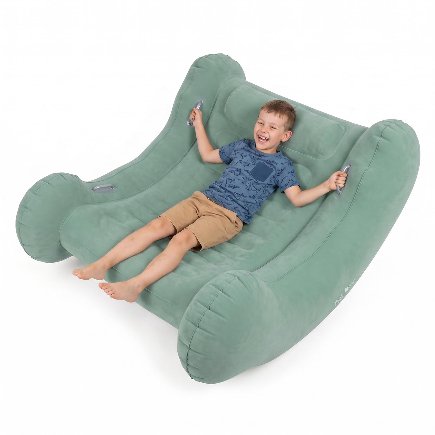 KiddyMoon Sedia Sensoriale Gonfiabile A Dondolo per Bambini con Pompa E Manici, Salvia,L
