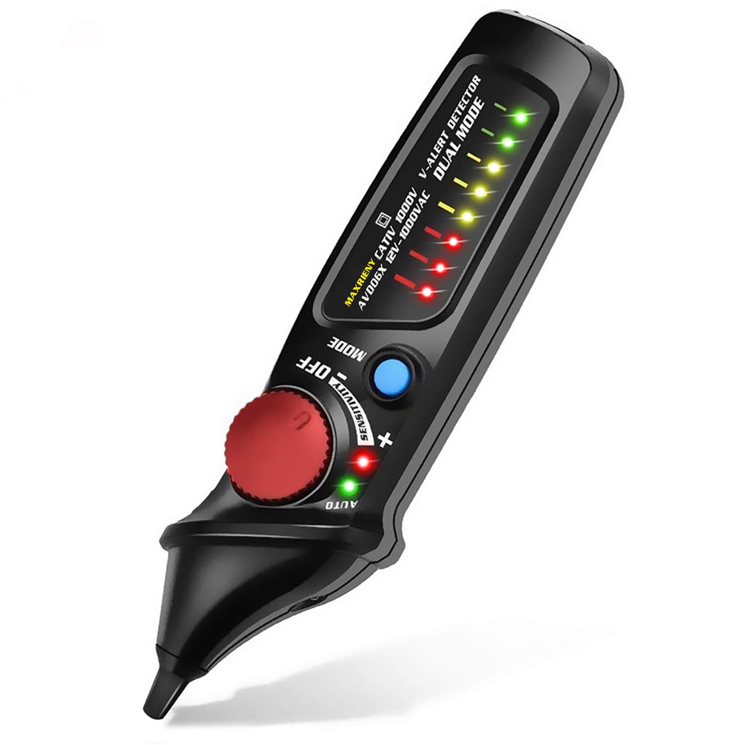 MAXRIENY Voltage Tester Non Contact Electrical Tester Pen 12-1000V Dual Mode Freely Adjustable Sensitivity Breakpoint Locator Live Wire Tester with 8 LED Indicators and Flashlight