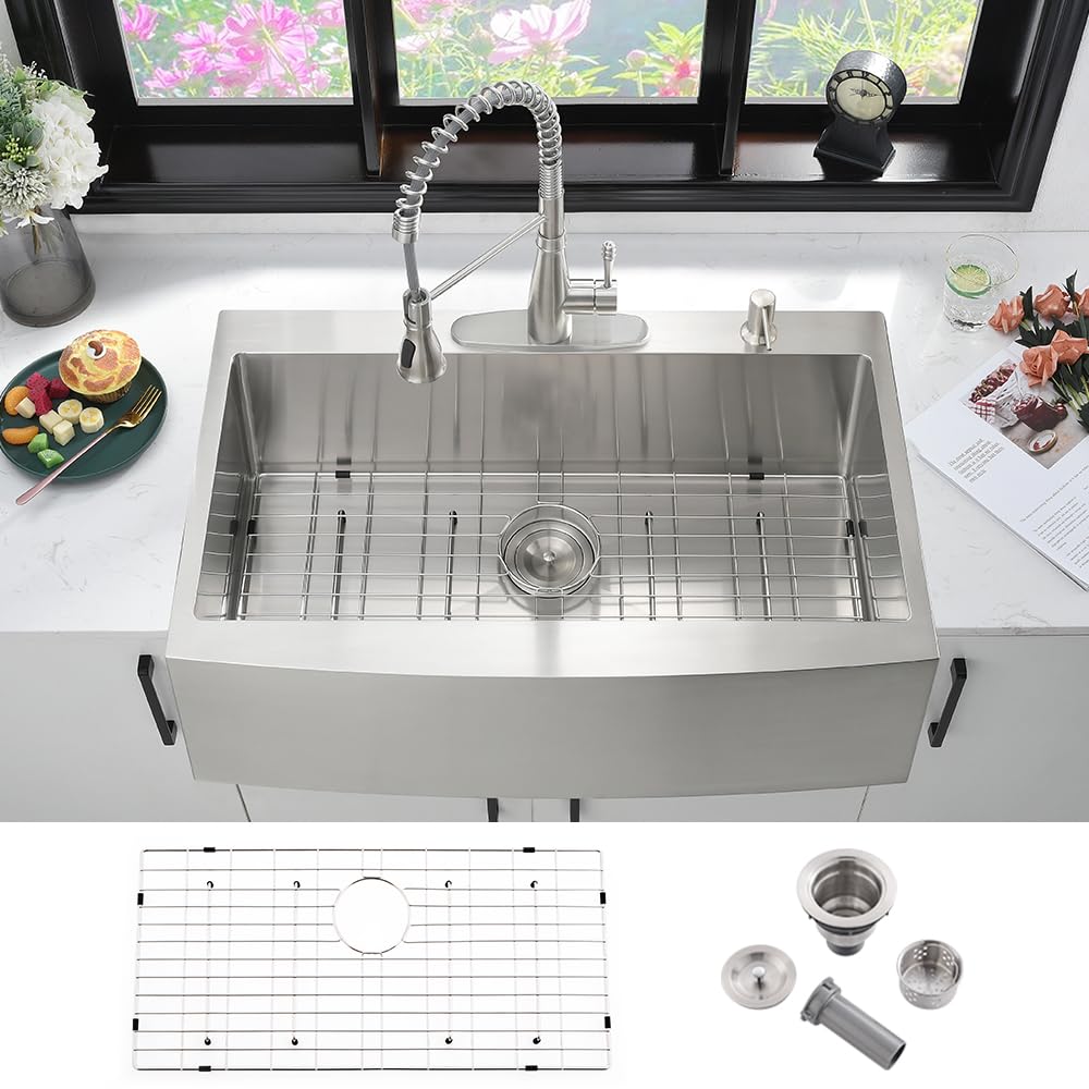36 Inch Drop In Farmhouse Sink Stainless Steel-iAnomla 36x22 Drop In Farmhouse Kitchen Sink Stainless Steel Apron Front Farm Sink 16 Gauge Deep Single Bowl Kitchen Sink Sink with Accessories