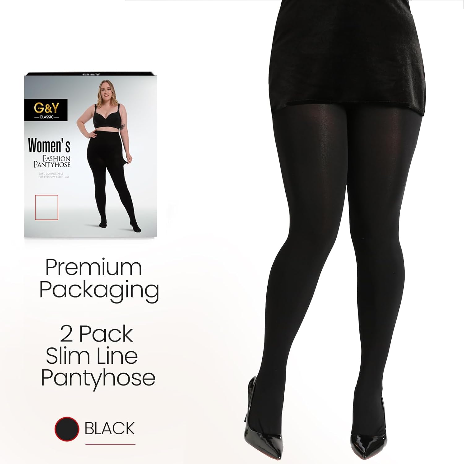 G&Y 2 Pairs Women's Plus Size Opaque Tights - 100D Control Top Pantyhose with Reinforced Toes - Image 5